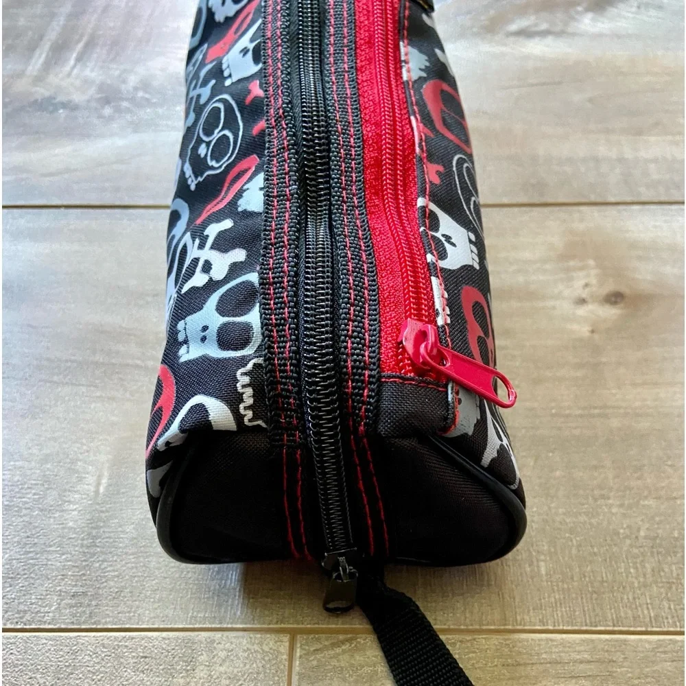 Fashion Stationary Black, Red and Gray Skull & Crossbones Double Zip Pencil Case